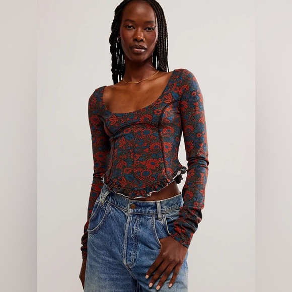 FREE PEOPLE Melanie Long Sleeve Top Night Combo NWT - Picture 1 of 10